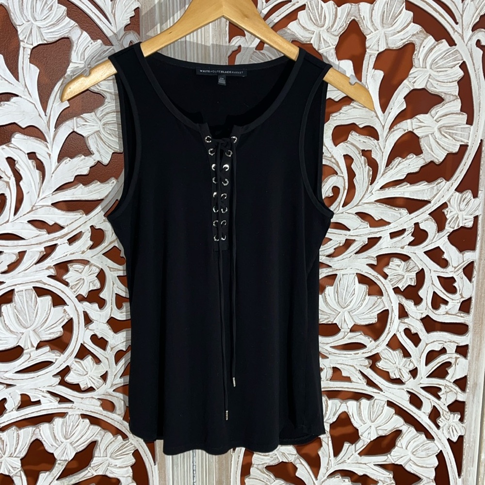 WHBM black tank top with eyelet front